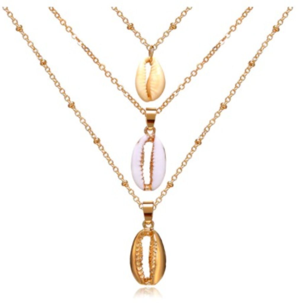 Three Layered Gold Sea Shell Necklace
